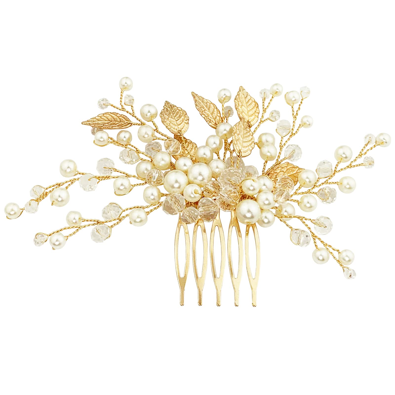 MAYCREATE® Bridal Hair Comb Crystal Pearl Gold Leaf Hair Piece Accessories for Women Girls Party (Gold) MAYCREATE® Bridal Hair Comb Crystal Pearl Gold Leaf Hair Piece Accessories for Women Girls Party (Gold)